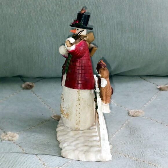 Deb Strain Raz, Vintage 1999, Snowman Playing the Violin with Cats on the Fence - Picture 5 of 6